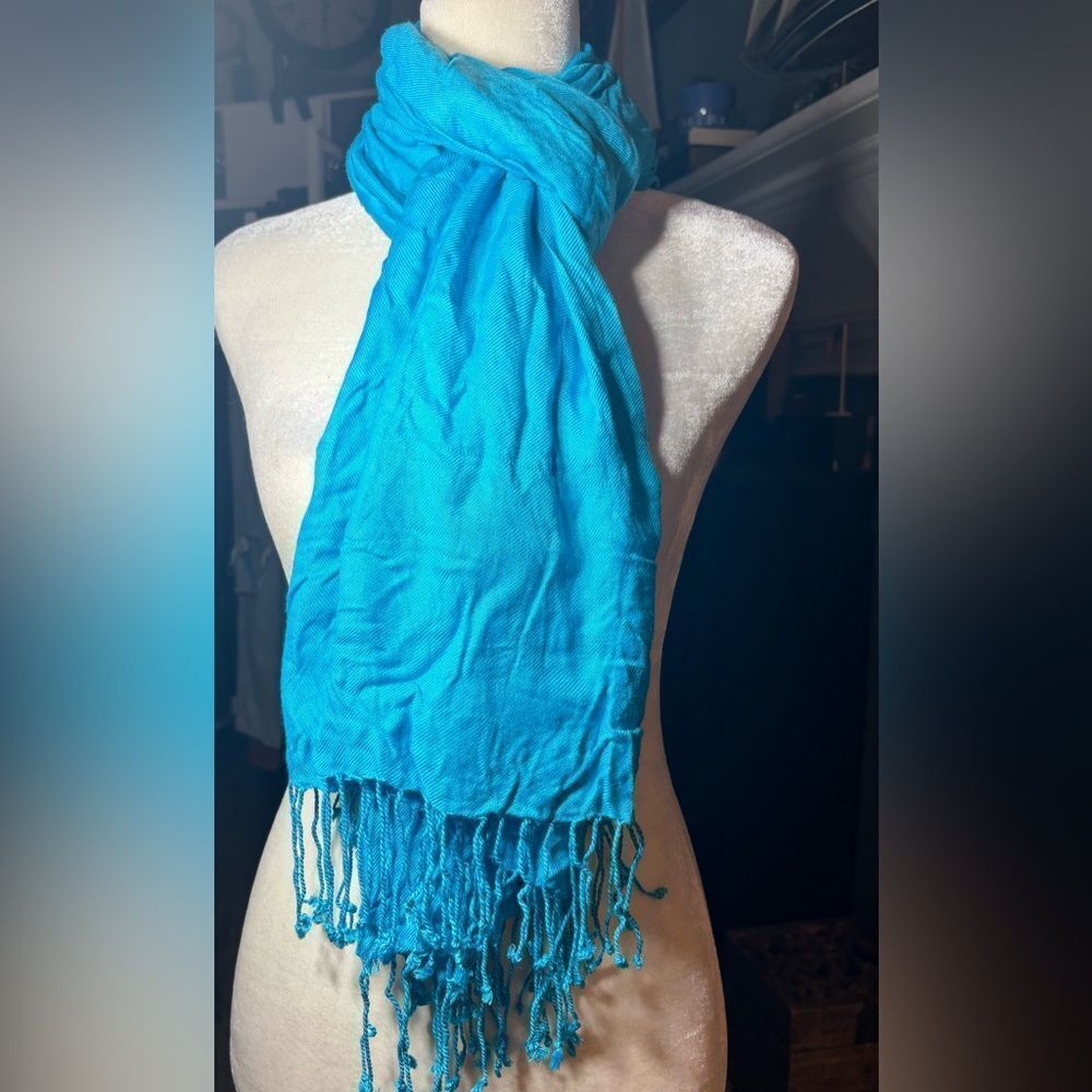Turquoise Scarf Wrap with Fringe Approximately 68" x 27" EPC